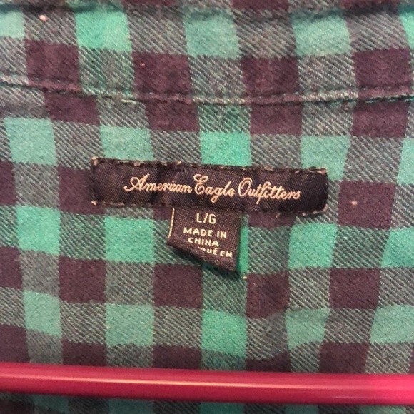 American eagle green and blue checkered button up size large - Picture 2 of 7